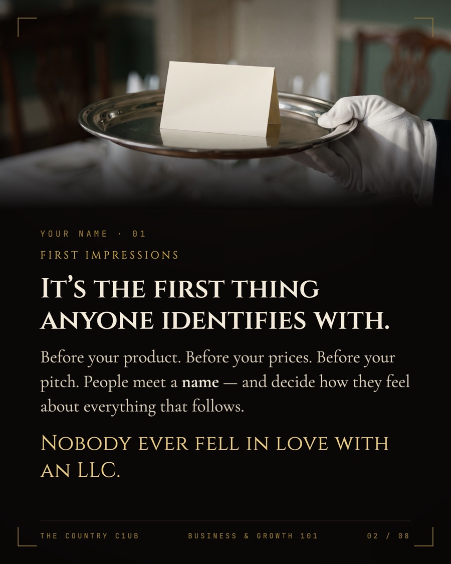 Plate two — a butler's calling-card tray: it's the first thing anyone identifies with; nobody ever fell in love with an LLC